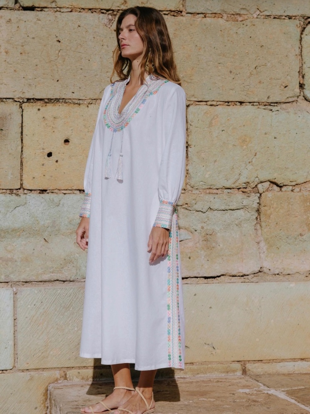 Mi Golondrina Beatriz Primavera Arroyo Embroidered Maxi Dress Size L NWT